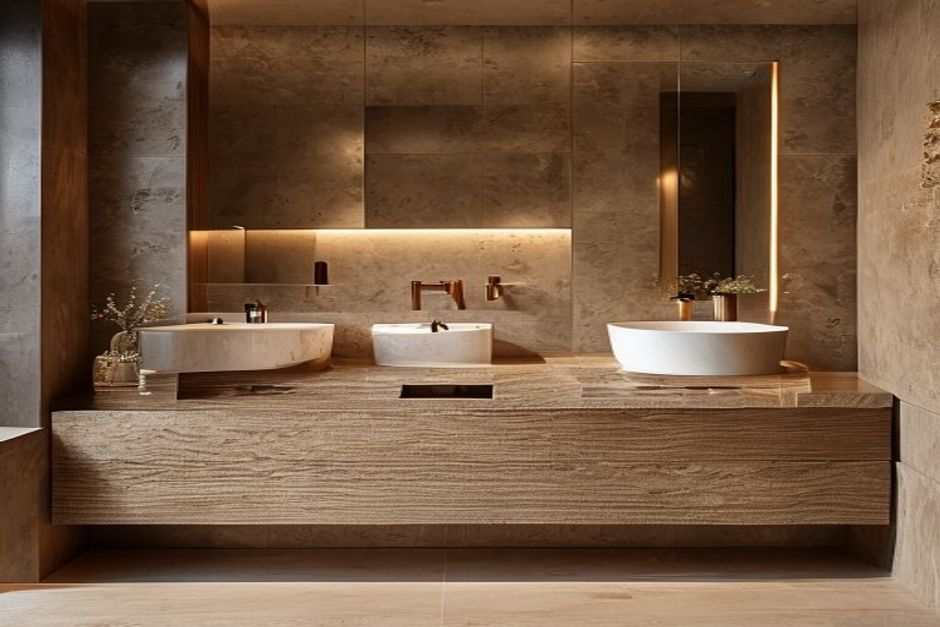 Walnut double vanity spa