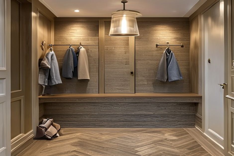 Mudroom herringbone floor