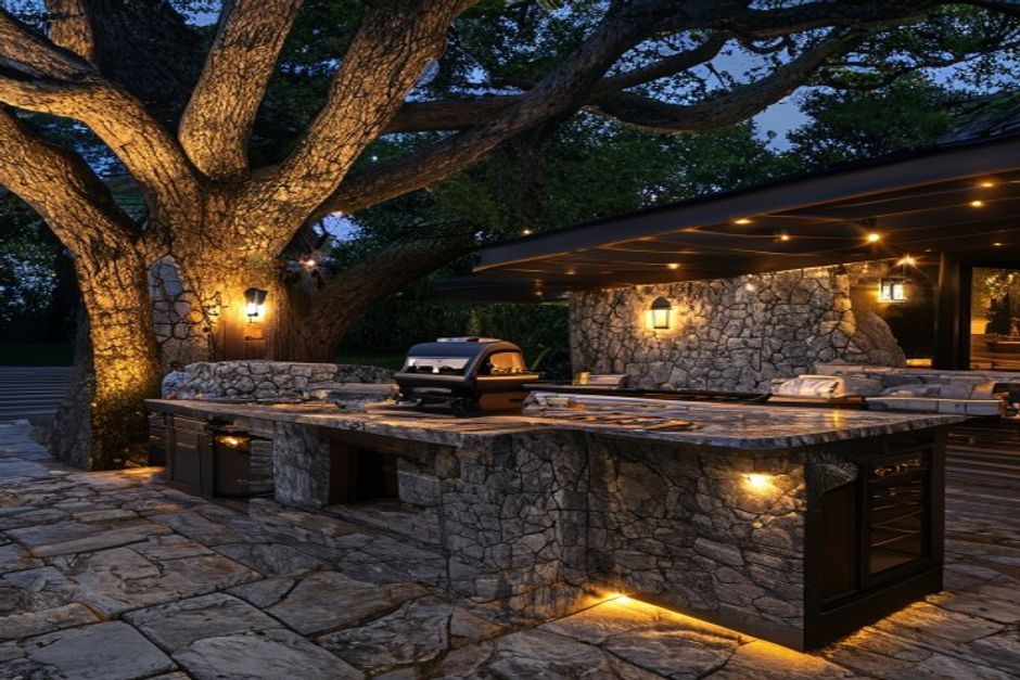 BBQ area at night limestone