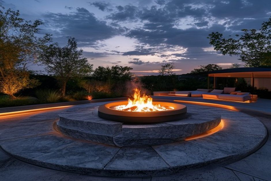 Fire pit lounge at dusk